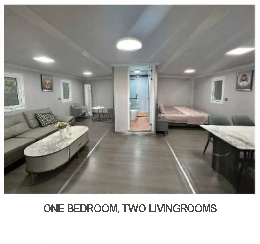 20ft Two bedroom, 1 kitchen, 1 living room and 1 bathroom