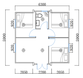 20ft Three bedroom, 1 kitchen, 1 living room and 1 bathroom (Copy)